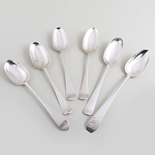 Group of Six Early American Silver Tablespoons