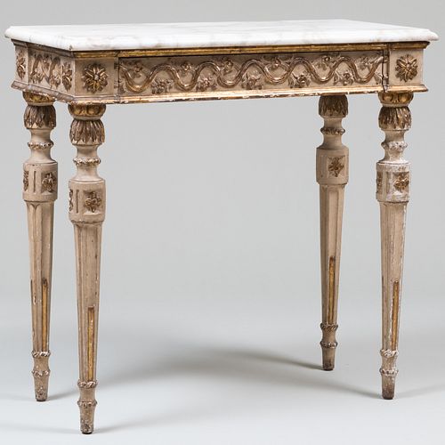Italian Neoclassical Style Cream Painted and Parcel-Gilt Console Table