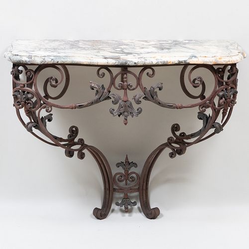 Louis XV Style Cast Iron and Bronze Wall-Mounted Console Table 