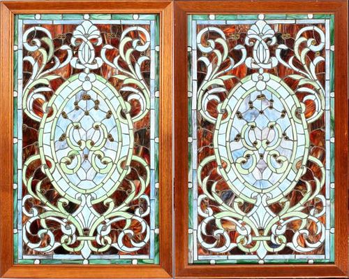 STAINED GLASS WINDOWS PAIR