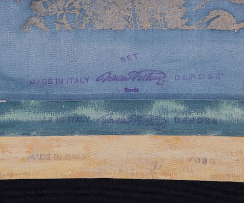 FOUR LABELED COTTON FORTUNY SAMPLES, ITALY, MID 20TH C