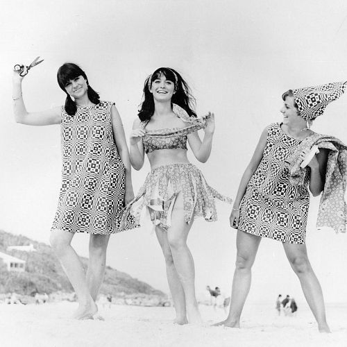 TWO UNWORN SCOTT PAPER CAPER OP ART MINI DRESSES, USA, 1966