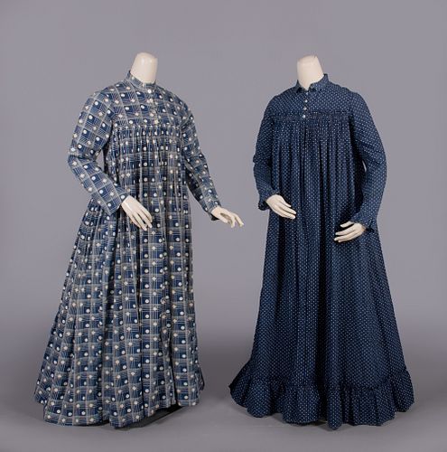 TWO COTTON RESIST PRINTED AT-HOME ROBES, c. 1900