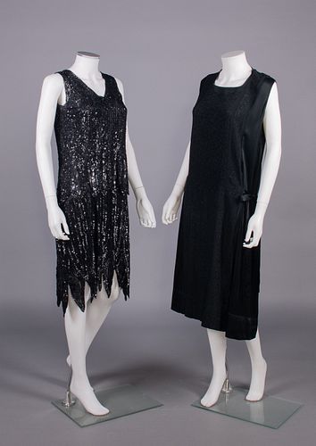 TWO BLACK PARTY DRESSES, MID 1920s