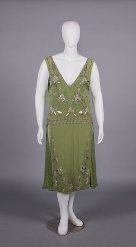 PIERCED EMBROIDERED SILK CREPE PARTY DRESS, c. 1928