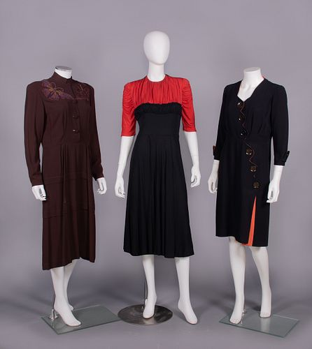 THREE CREPE AFTERNOON DRESSES, USA, LATE 1940s