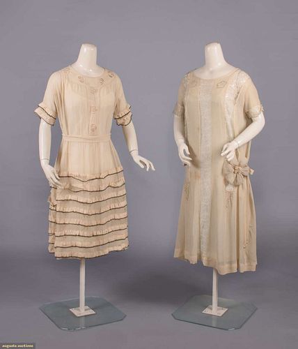 TWO SILK CREPE PARTY DRESSES, 1920s
