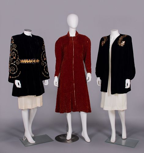 THREE LADIES VELVET COATS, PARIS, LATE 1930s-1940s