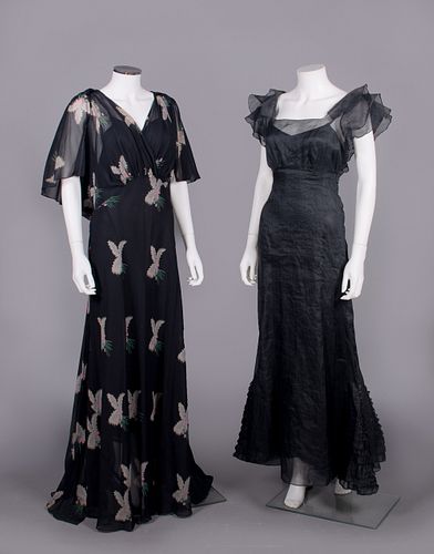 TWO SILK EVENING DRESSES c. 1935