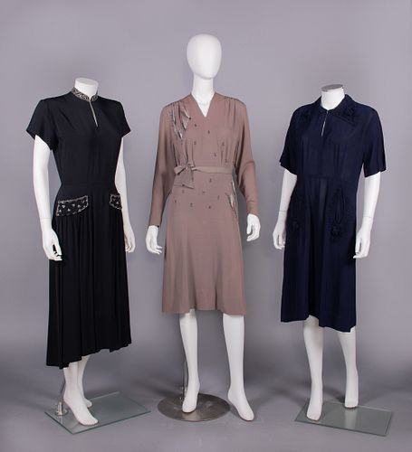 THREE CREPE COCKTAIL & DAY DRESSES, USA, LATE 1930s
