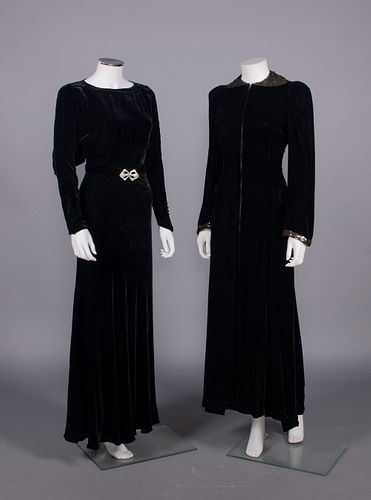 TWO BLACK VELVET EVENING GOWNS, USA, LATE 1930s