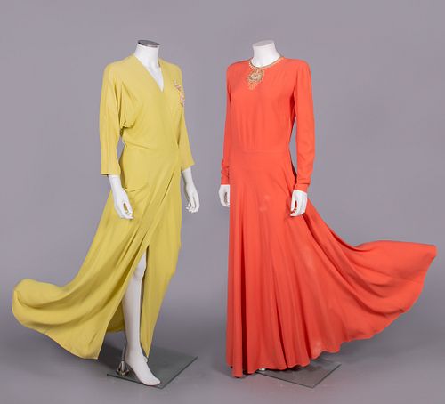 TWO RAYON CREPE EVENING DRESSES, USA, 1940s