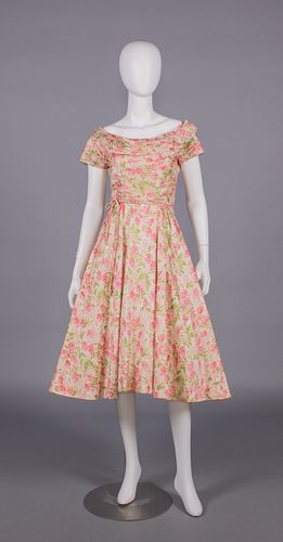 CEIL CHAPMAN PRINTED SILK PARTY DRESS, USA, MID 1950s