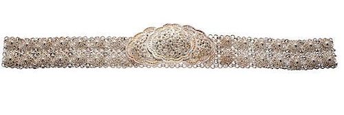 Floral Design Belt and Buckle in Silver 