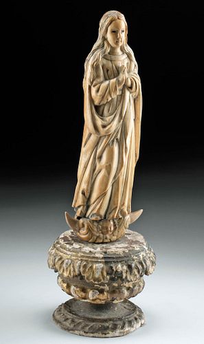 18th C. Indo-Portuguese Ivory Statuette of Mary