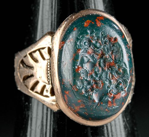 Neoclassical Gold Ring w/ Bloodstone Intaglio of Zeus