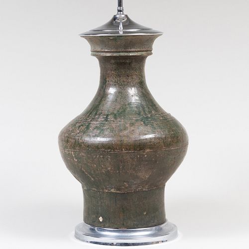 Chinese Glazed Pottery Hu Vase Mounted as a Lamp