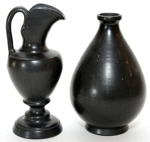 MEXICAN BLACKWARE POTTERY VESSELS 2 PIECES