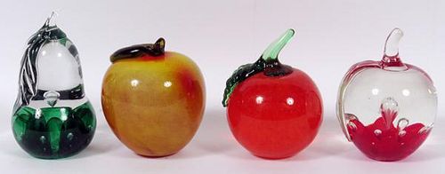 GROUP OF ART-GLASS FRUIT-FORM PAPERWEIGHTS 4 PIECES