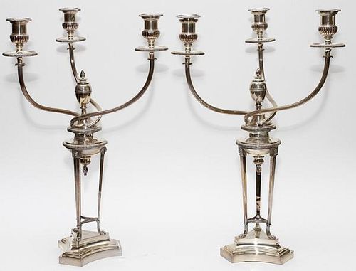 THREE LIGHT SILVERPLATED CANDELABRA EARLY 19TH C.