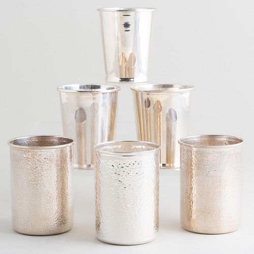 Two Set Sets of Three Silver Tumblers