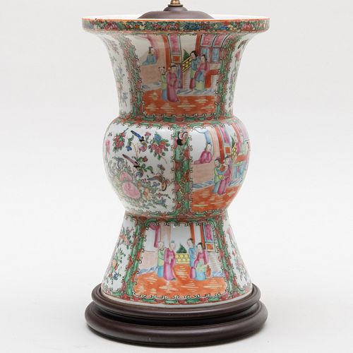 Canton Famille Rose Porcelain Vase Mounted as a Lamp