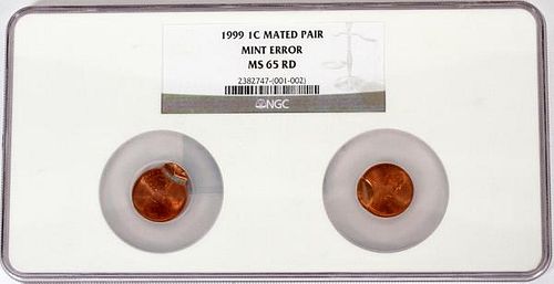 LINCOLN CENTS COINS MATED MINT ERROR TWO 1999