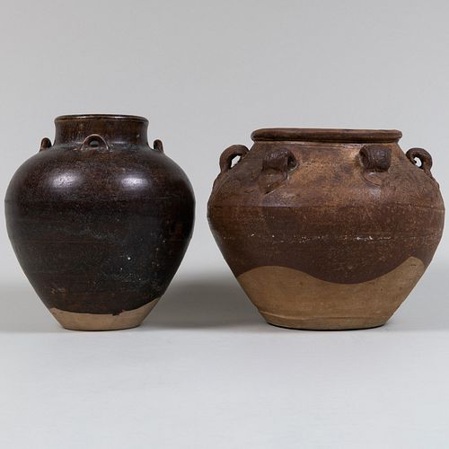 Two Chinese Pottery Jars with Lug Handles