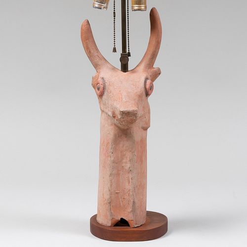Pottery Figure of an Animal Mounted as a Lamp