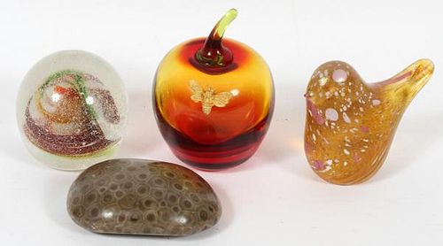 GROUP OF MISCELLANEOUS PAPERWEIGHTS 4 PIECES