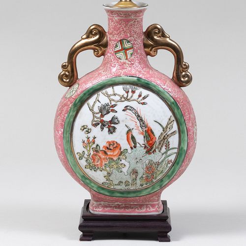 Chinese Porcelain Moon Flask Mounted as a Lamp