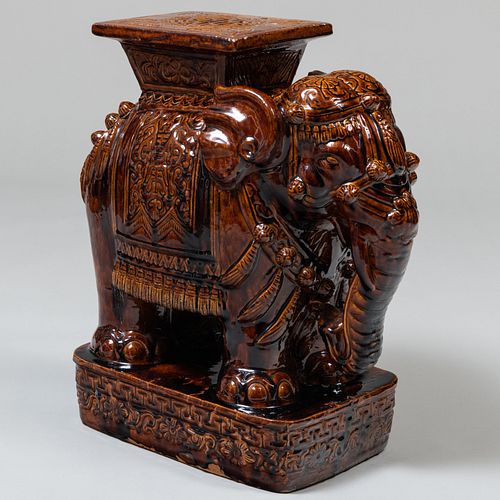 Chinese Brown Glazed Elephant Form Garden Seat
