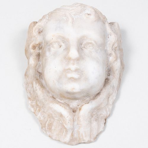 Carved Marble Model of the Head and Wings of an Angel