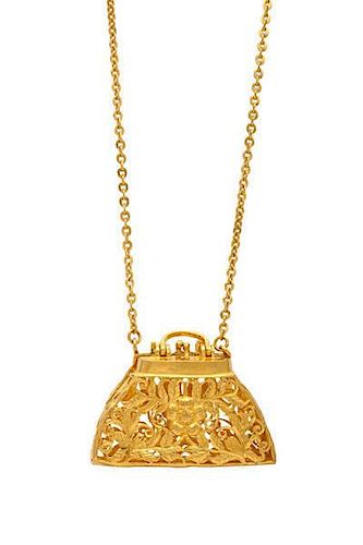 Floral Purse Necklace with Chain in 23 Karat 