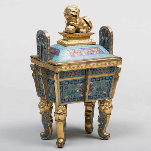 Chinese Cloisonne Archaistic Model of a Censer with Cover