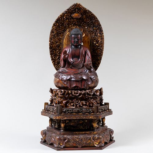 Chinese Lacquered Wood Carving of a Seated Buddha