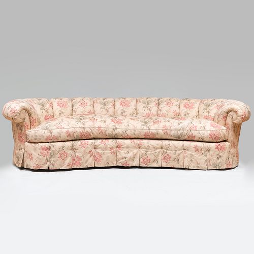Large Floral Tufted Linen Upholstered Sofa