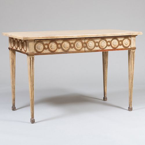 Italian Neoclassical Style Painted and Parcel-Gilt Two-Drawer Center Table