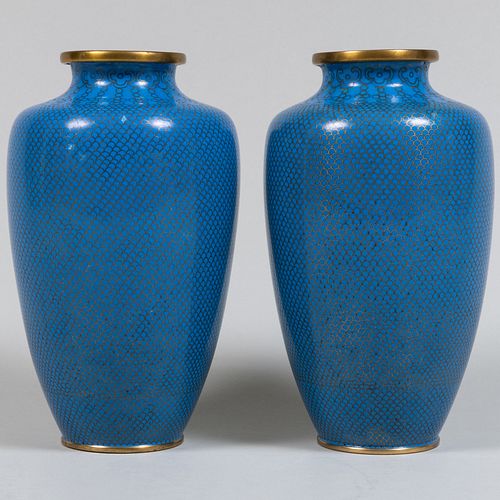Two Chinese Blue Cloisonne Vases