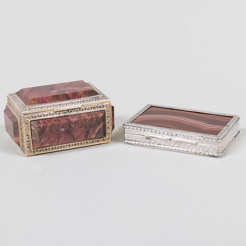 Two Silver-Mounted Agate Boxes, One Italian
