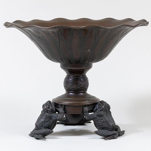 Japanese Bronze Ikenbana Vase with Frog Form Supports