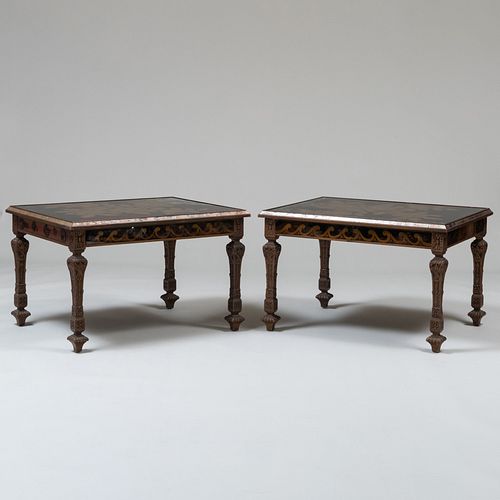 Pair of Modern Baroque Style Painted Wood and Verre Eglomise Low Tables
