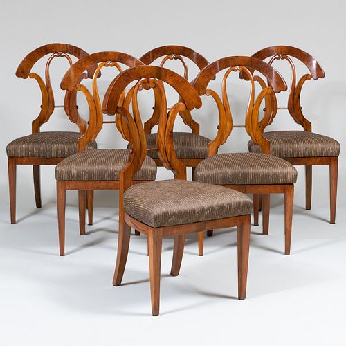 Set of Six Biedermeier Style Walnut Dining Chairs                                                        