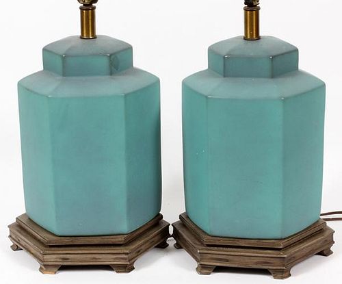 CONTEMPORARY POTTERY LAMPS PAIR