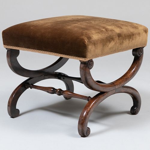 William IV Faux Rosewood Upholstered Curule Stool