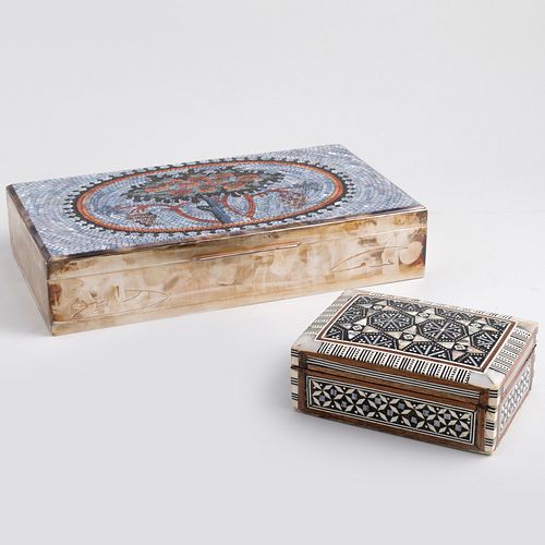 Middle Eastern Inlaid Silver Cigarette box and another Inlaid Box