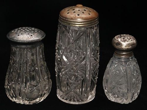 CUT GLASS SHAKERS C.1900 3 PIECES