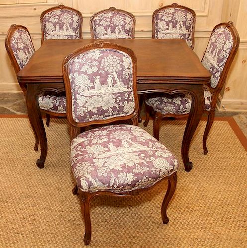 COUNTRY FRENCH WALNUT BREAKFAST TABLE, CHAIRS