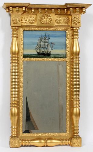 FEDERAL MIRROR EGLOMISE AND GILDED WOOD C.1840