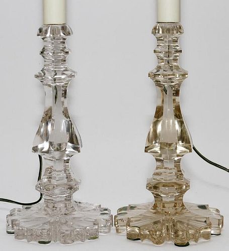 ENGLISH CRYSTAL CANDLESTICK LAMPS PAIR